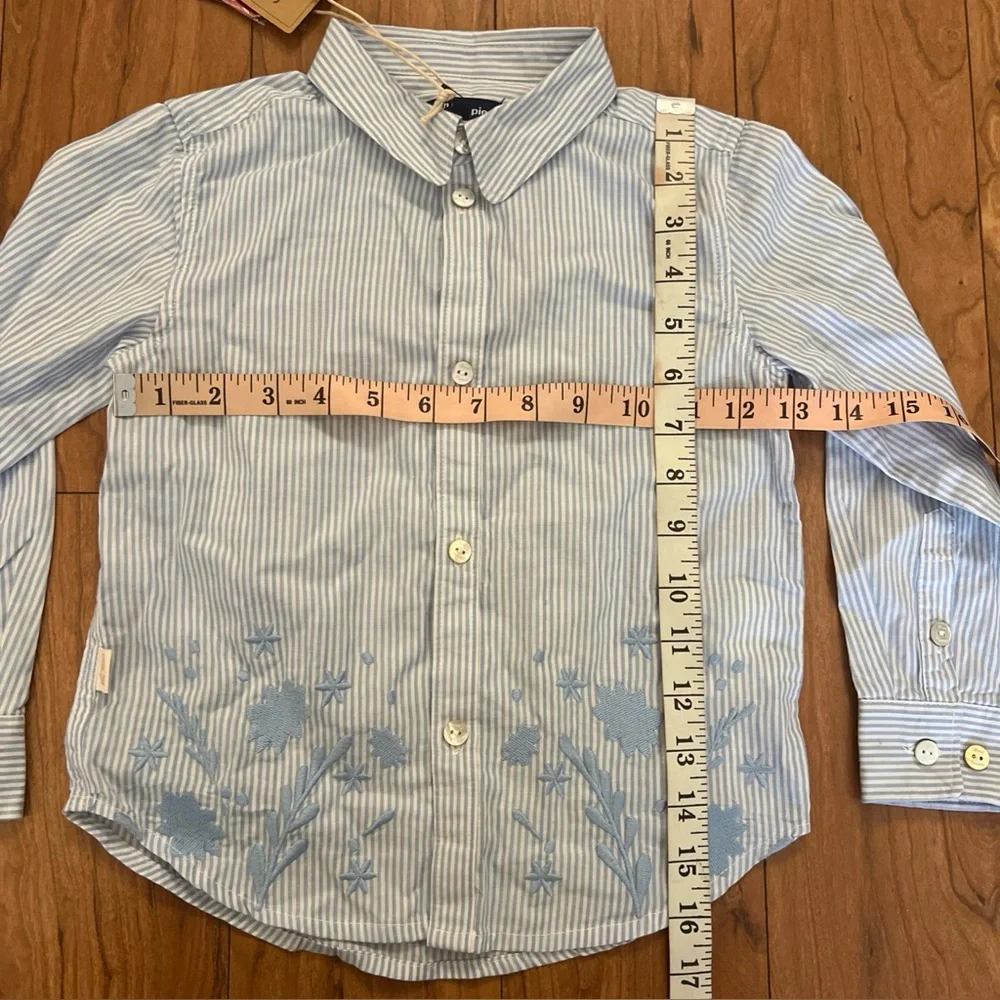 NWT Girls SZ 4 Hush Puppies 100% Cotton Long Sleeve Blue White Button Down